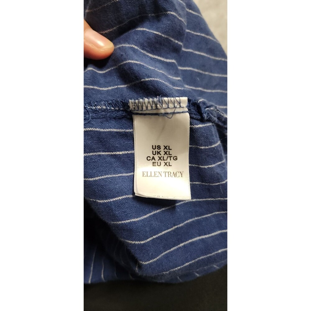 Ellen Tracy Women's Size XL Blue Striped 100% Linen Zip Up Shirt - Picture 5 of 10